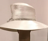 200-002 White Satin Ribbon Rhinestone Hat