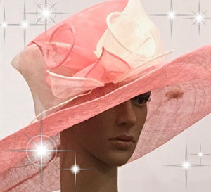 300-008 Pink and White Lily Sinamay Floppy Hat