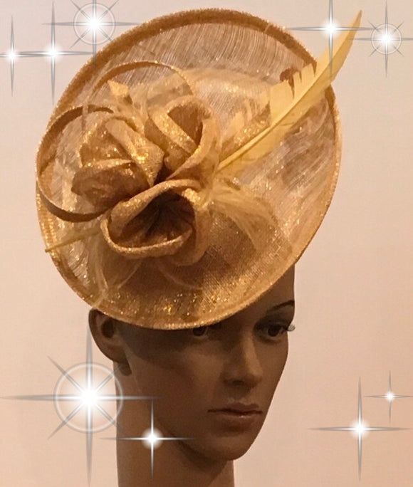 300-023 Brown Gold Tone Sinamay Fascinator Hat