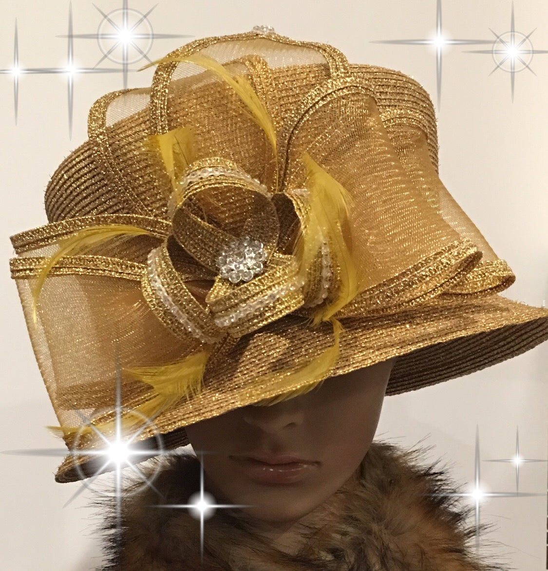 400-026 Metallic Gold with Rhinestones Trimming Hat