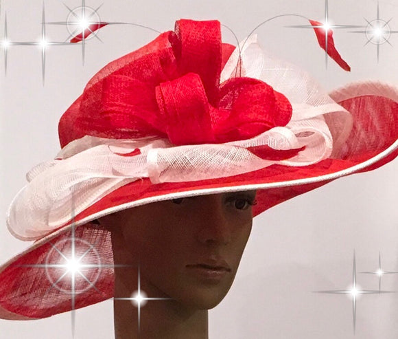 300-017 Red and White Sinamay Hat