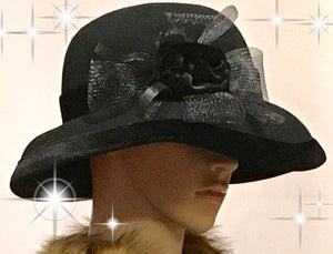 400-019 Small Black Wool Velvet Trim Hat
