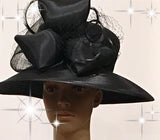 400-006  Black Satin Large Bow Ribbon Hat