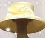 200-001 Ivory Wide Brim Satin Ribbon Hat