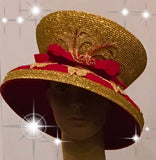400-012  Red and Metallic Gold Wool Hat